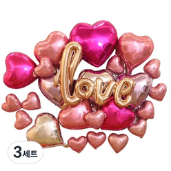 윰스 LOVE 하트풍선 파티용품세트, 혼합 색상, 3세트