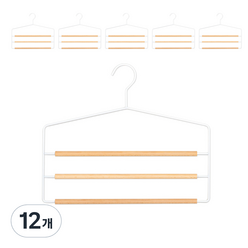 모노플랫 원목 포인트 다용도 옷걸이 3단, 화이트 + 우드, 12개