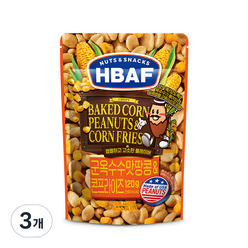 HBAF 넛츠 앤 스낵스 군옥수수맛 땅콩 앤 콘프라이즈, 3개, 120g