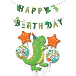 미미파티 생일 파티 공룡 풍선 5종 + 가랜드 세트, 1세트, 그린