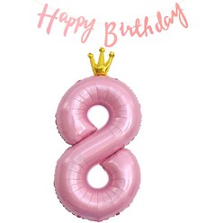 조이파티 왕관 숫자 풍선 대 8 + 생일 가랜드 캘리그래피 세트, 핑크, 1세트