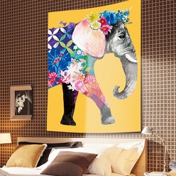 노랑코끼리 엔틱 패브릭 포스터, 혼합색상
