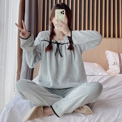 로리돌스 그레이블루 오버핏 파자마형 수면잠옷 홈웨어 겨울잠옷