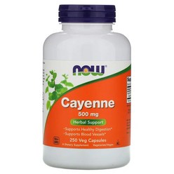 Nowfoods Cayenne 500mg 나우푸드 고춧가루 캡사이신 알약 250캡슐, 3개