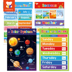 아이들 ABC 영어 단어 색상 몇달 숫자 동물 포스터 유치원 홈스쿨 교실 교육용 포스터 장식 A3 사이즈, Version 2（4 pcs）