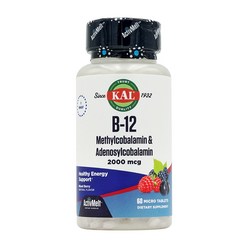 칼 B12 메틸코발라민-아데노실코발라민 60정 KAL B12 Methylcobalamin n Adenosylcobalamin 2000mcg 60Tab, 1개, 60개