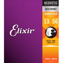 공식수입정품<br>Elixir - NANOWEB 80/20 Bronze Acoustic Medium / 나노웹 어쿠스틱 스트링 013-056 (11102)