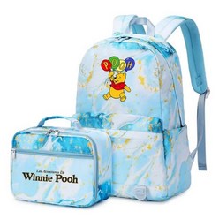 2 피스 디즈니 곰돌이푸 푸우 멀티 포켓 백팩 점심 가방 캐주얼 책가방 소풍 남자 세트, 022