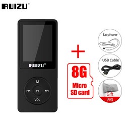 RUIZU X02 MP3 플레이어 미니 스포츠 음악 플레이어 지원 FM 라디오 전자 책 음성 녹음 스톱워치 알람 시계 TF 카드 비디오 플레이어, Bl 8G TF 카드 추가, 8GB