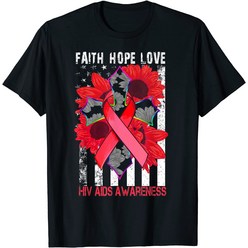 Faith Hope Love Crossing HIV 에이즈 인식 티셔츠