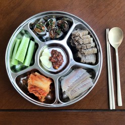 스텐원형 나눔반찬통 밀폐용기-6찬 대형 혼밥 찬기, 그레이-1개, 본체+뚜껑, 1개