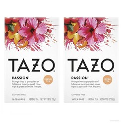 TAZO Passion Herbal Tea 타조 패션 허브티 히비스커스 오렌지 필 로즈 힙스 20개입 1.8oz(52g) 2팩