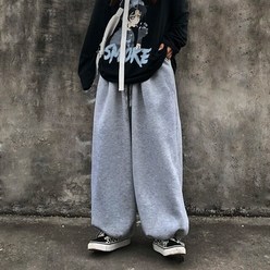 스웨트 팬츠 여성 느슨한 발목 묶인 일본 패션 드로 양털 안감 두꺼운 블루머 가을과 겨울 드레이핑 캐주, 03 회색 양털 안감