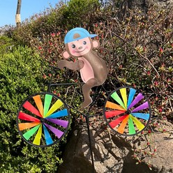 파티짱 정원용 바람개비 마당 화단 동물 장식, 자전거타는원숭이