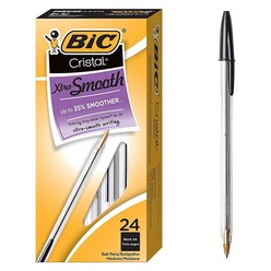 BIC 크리스탈 엑스트라 스무스 1.0 mm 볼펜 블랙 24개 세트, Black