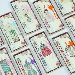 한국전통문양 책갈피 볼펜 4종 세트 기념품, 옵션05. 연꽃한복, 1세트