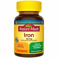 (미국배송) 네이쳐메이드 철분 65 mg 180정 Nature Made Iron 65 mg Tabs 180 ct, 1개