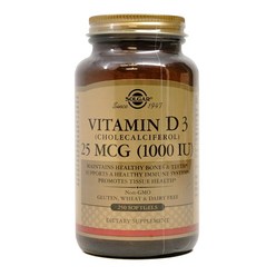 솔가 비타민 D3 (콜레칼시페롤) 1000 IU 소프트젤 글루텐 프리, 250개입, 1개, 250정