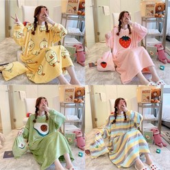 세컨핑크 오버핏 박시원피스 수면 잠옷 주머니 셋트 산후조리용 산모잠옷