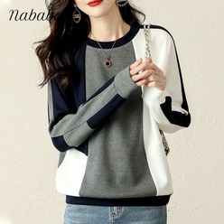나바바 NT1026 여성 캐주얼 배색 데일리 긴팔 티셔츠