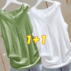 1+1 여성 티셔츠 여름 루즈핏 티셔츠 빅사이즈 민소매 후드티
