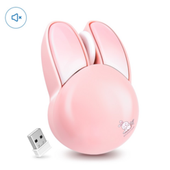 핑크래빗 무소음 무선 옵티컬 마우스 1200DPI 독서실 스터디키페 강의실 사무실 초경량 휴대용, 핑크