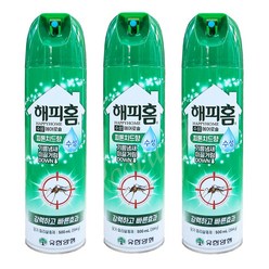 유한양행 해피홈 수성 에어로솔 (피톤치드향-500 ml) - 모기.파리살충제. 스프레이 / 기름냄새.미끌거림 DOWN, 피톤치드향(수성), 3캔, 500ml