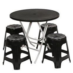 지오리빙 포장마차 테이블 의자 세트, 원형+회전(블랙)
