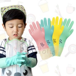 [장갑이네] 어린이 체험 학습 갯벌 고무장갑 면장갑 핑크 노란 파랑, 1개, 어린이고무장갑-파스텔옐로우/L(9~12세)
