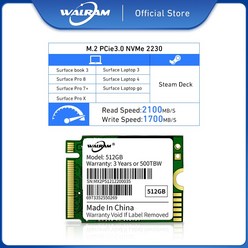 WALRAM-M.2 nvme ssd 2230 512GB 1TB PCIe Gen3 x4 NVMe SSD 마이크로소프트 서피스 프로 X 노트 북 3 M.2 nmve, 01 512GB, 1.512GB