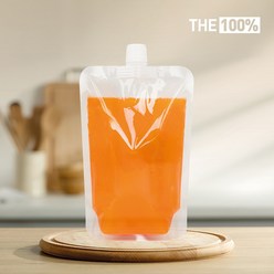 THE100% 스파우트 파우치 투명 음료파우치 쥬스팩 음료팩 500ml 15파이 50매, 1개