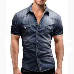 남성 코튼 데님 셔츠 긴 소매 슬림핏 카우보이 청바지 셔츠 남성 디자이너 천 LS29