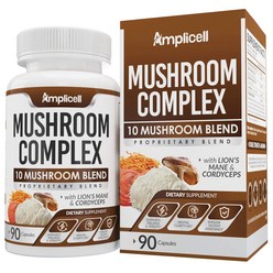 Mushroom Complex 10가지 유기농 버섯 혼합 면역증진 웰니스 포뮬러 차가 버섯, 90정 x 1병