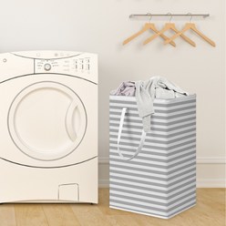 손잡이가 있는 독립형 더러운 옷 세탁 바구니 방수 75L 접을 수 있는 대형 세탁 바구니, 옷감, 회색