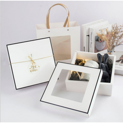 고급 선물 상자(투명창 선물상자 + 투명창 선물가방 SET)투명 포장 박스 상자 케이스 꽃선물상자, 고급 선물 상자 SET - 화이트