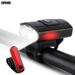 DFMEI 듀얼 T6 강광 방수 자전거 램프 USB 내장 배터리 충전량 표시 적색광 경고등, 블랙, 1개