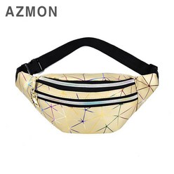 AZMON 레인보우 다이아몬드 캐주얼 힙색 가방 2.5L, 골드