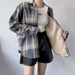 [엘샾] 도톰 양털 퍼안감 체크남방 포켓 오버핏 겨울 셔츠자켓
