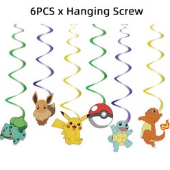 포켓몬 피카츄 테마 생일 파티 식기 세트 장식 배너 플레이트 스푼 컵 아이 용품 장난감 선물, [31] 6PCS hanging screws