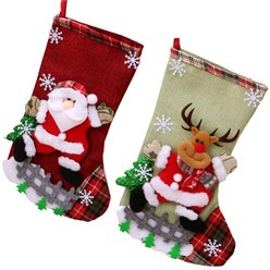 루이스 크리스마스 양말 선물 가방 트리 장식품 2P 세트, 레드+그린