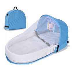 여행용 아기 침대 모기장이 있어 야외서도 안전한 휴대용 아기침대 범퍼 가방, 블루