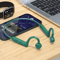 무선에어건 air conduction ks19 무선 블루투스 헤드폰 스포츠 tws 블루투스 넥밴드 헤드셋 보청기 이어폰 핸즈프리 마이크 포함, 초록
