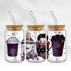 수전사필름 Addams UV DTF 컵 스티커 Libbey 랩 전송 맞춤형 라벨 DIY 자체 접착 방수 댄싱 퀸, 16OZ, B-W9