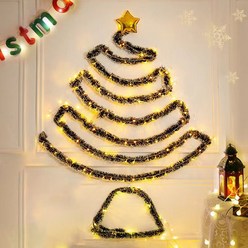 크리스마스 벽트리 전구 대형 트리 ins장식품 led 크리스마스 카페 장식품 DIY 세트, 흰색 트리 1.6미터+별