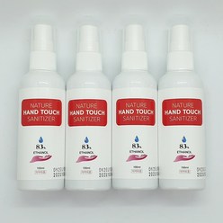 [의약외품][FDA][할랄] 네이처 핸드터치 소독용 에탄올(83%) 100ml 4개 휴대용 손소독제 스프레이