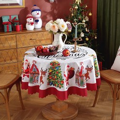 뷰라뷰 크리스마스 체크 테이블보 원형 식탁보, 120x120, 레터링