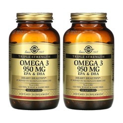 [1+1] Solgar 솔가 오메가3 950mg 100정 소프트젤 DHA EPA 도코사헥사엔산 에이코사펜타엔산 트리플 스트렝스 스트랭스 omega3 Triple Strength, 2개