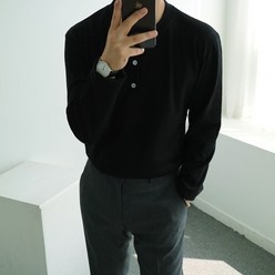 [맨즈북] 부드러운 슬라브 헨리넥 남자 단추 긴팔티 3버튼 티셔츠 직장인 출근룩 정장패션