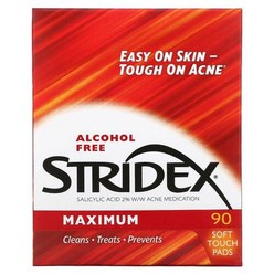 Stridex Single Step Acne Control 맥시멈 알코올 무함유 소프트 터치 패드 90매