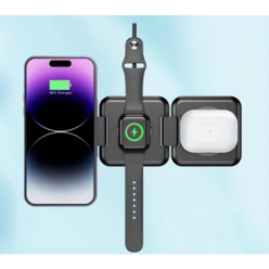 3단접이 3 IN 1 맥세이프 무선 충전기 - 아이폰 전용 에어팟 애플워치 간편 휴대 C타입 아이폰 전 시리즈 호환, 1개, 블랙